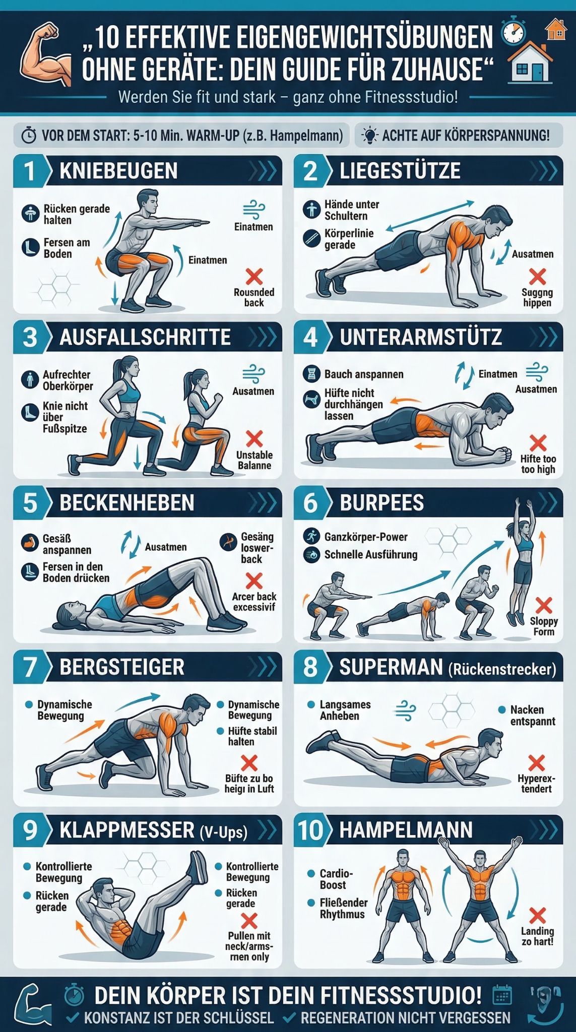 Eigengewichtsübungen ohne Geräte