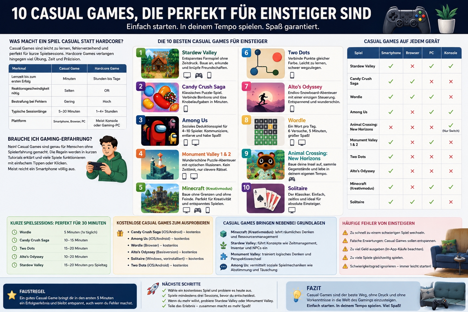 die besten Gelegenheitsspiele für Anfänger